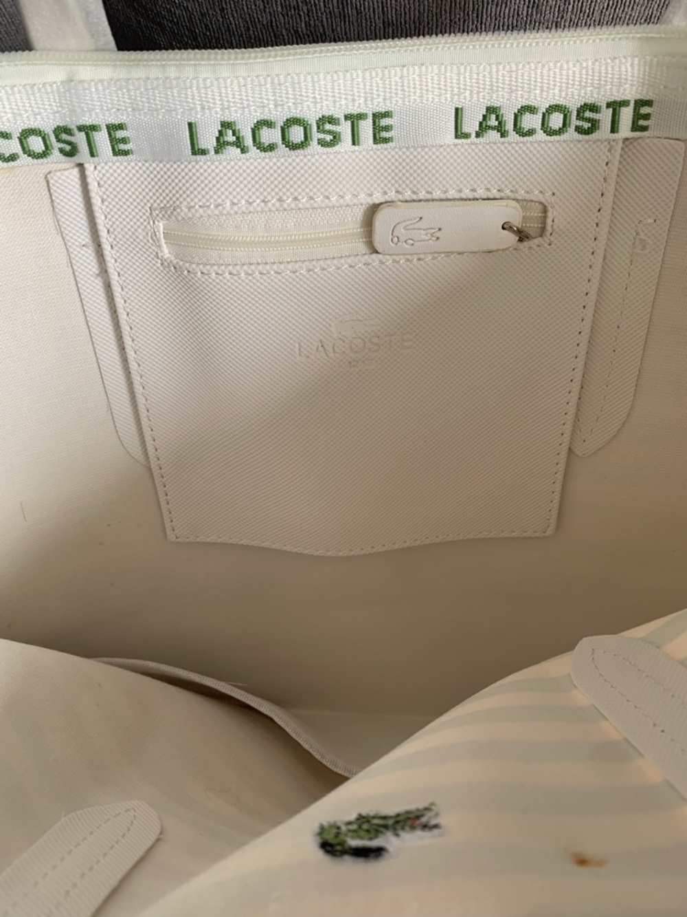 Lacoste L.12.12 Concept Tote handbag green strips NWT - Picture 6 of 9